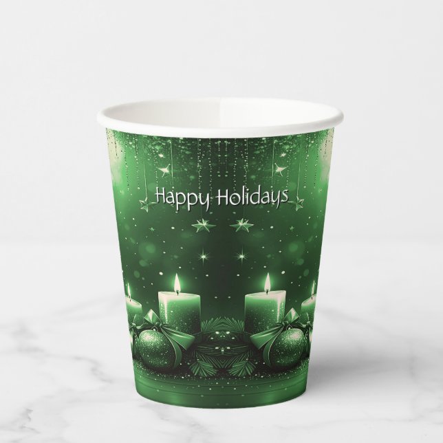 Vasos De Papel Green Candles Christmas Holiday Paper Cups (Izquierda)