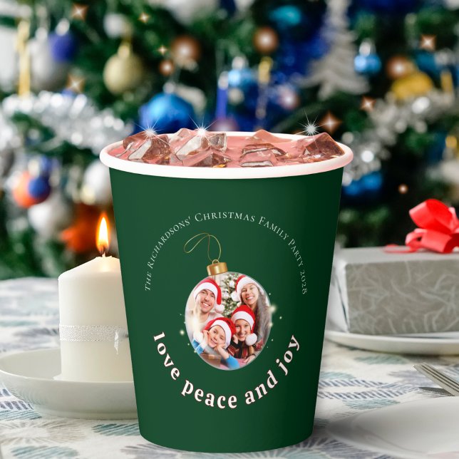 Vasos De Papel Green Christmas Family Photo Love Peace Joy  (Subido por el creador)