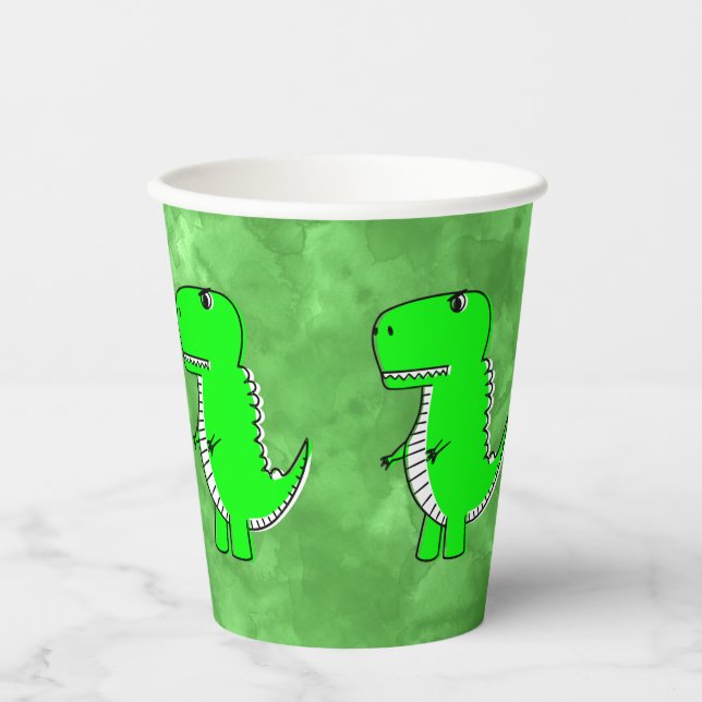 Vasos De Papel Green Dino Watercolor Baby Shower (Anverso)