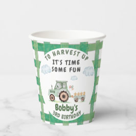 Vasos De Papel Green Farm Tractor Boys Any Age Birthday