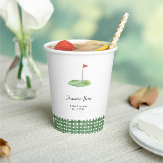 Vasos De Papel Green Gingham Golf Baby Shower