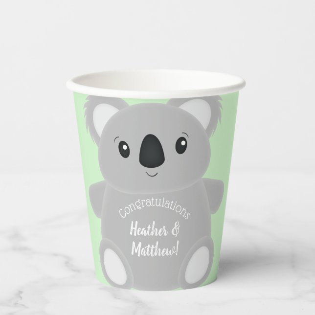 Vasos De Papel Green Koala Bear Baby Shower (Anverso)