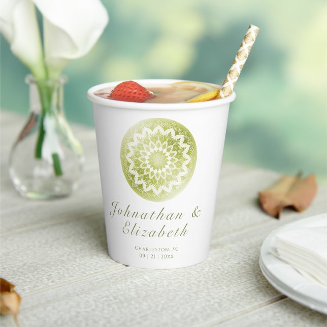 Vasos De Papel Green Lace Mandala Wedding (in situ)