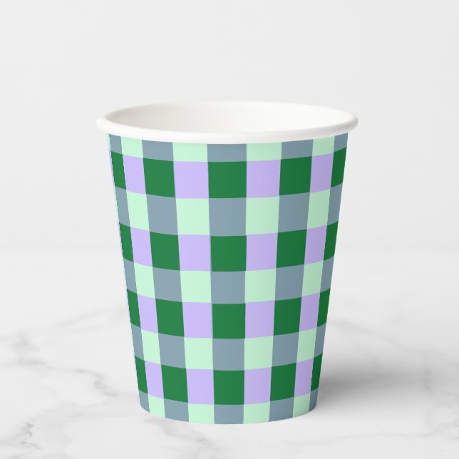 Vasos De Papel Green & Lavender Gingham Stripes Karo Pattern (Anverso)