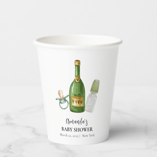 Vasos De Papel Green Minimal Poppin Champagne Botellas Baby Showe (Anverso)