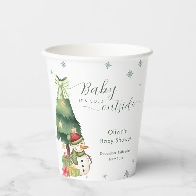 Vasos De Papel Green Modern Winter Snowman Baby Shower (Anverso)