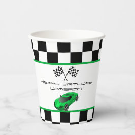 Vasos De Papel Green Race Car | Fiesta de cumpleaños para niños