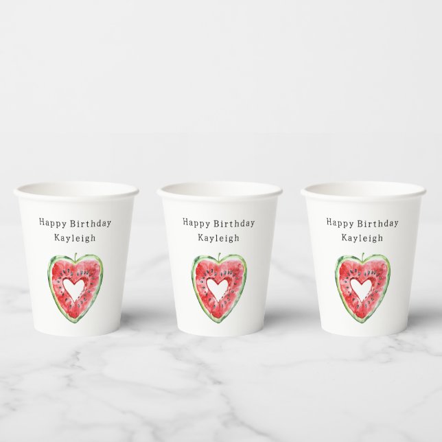 Vasos De Papel Green Red Heart Watermelon Birthday (Multi)