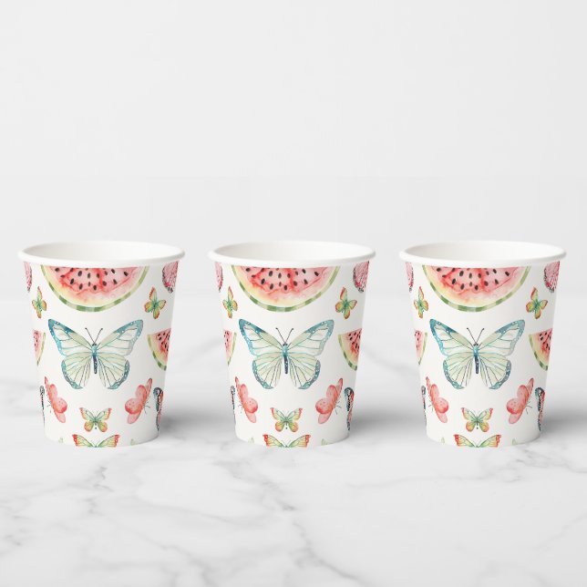 Vasos De Papel Green Red Watermelon Blue Butterflies Birthday (Multi)
