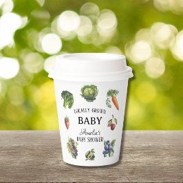 Vasos De Papel Green Retro Veggie Baby Shower de cosecha local