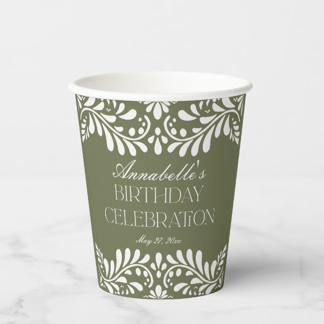 Vasos De Papel Green Talavera Tile Fiesta Fiesta Cumpleaños Fiest (Anverso)