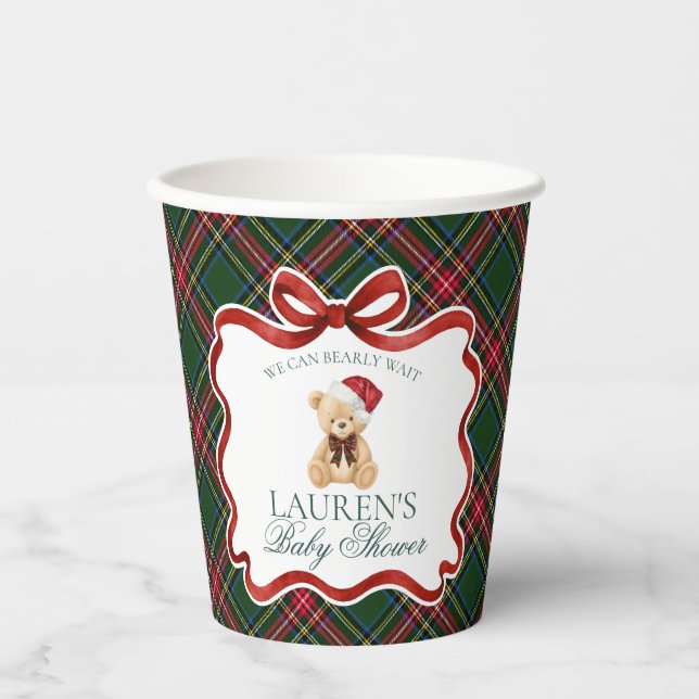 Vasos De Papel Green Tartan Plaid Christmas Bear Baby Shower (Anverso)