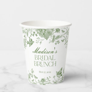 Vasos De Papel Green Toile De Jouy Vintage Floral Bridal Brunch