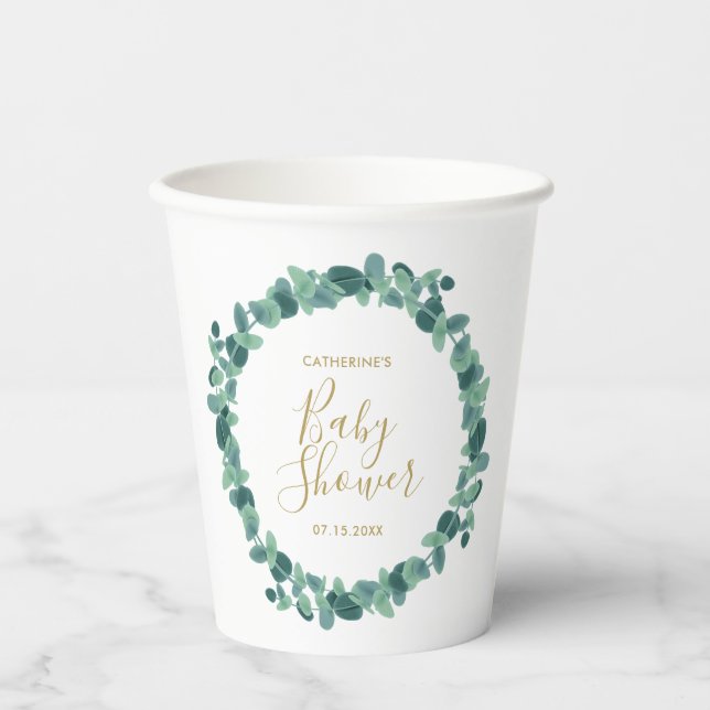 Vasos De Papel Greenery Eucalyptus Baby Shower (Anverso)