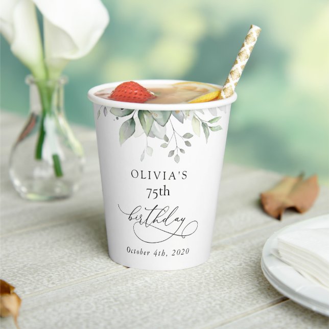 Vasos De Papel Greenery, Eucalyptus Leaves, Boho, Birthday (in situ)