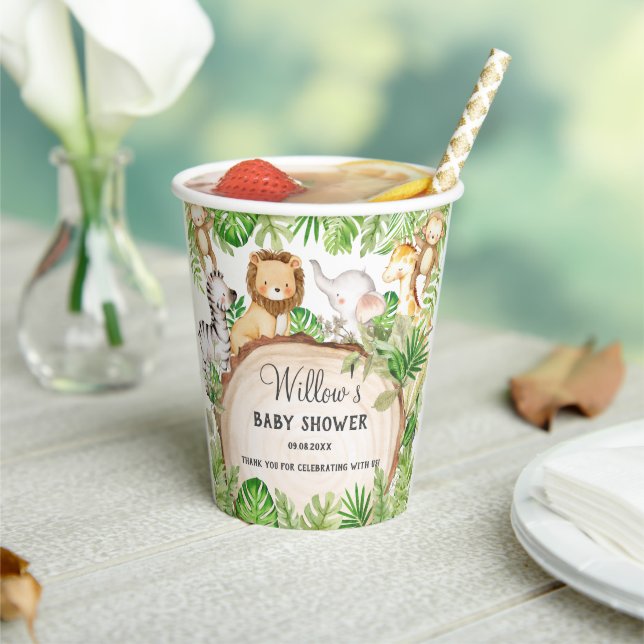 Vasos De Papel Greenery Jungle Animals Baby Shower Primer cumplea (in situ)