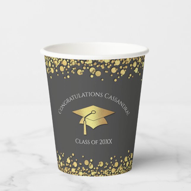 Vasos De Papel Grey and Gold Graduation (Anverso)