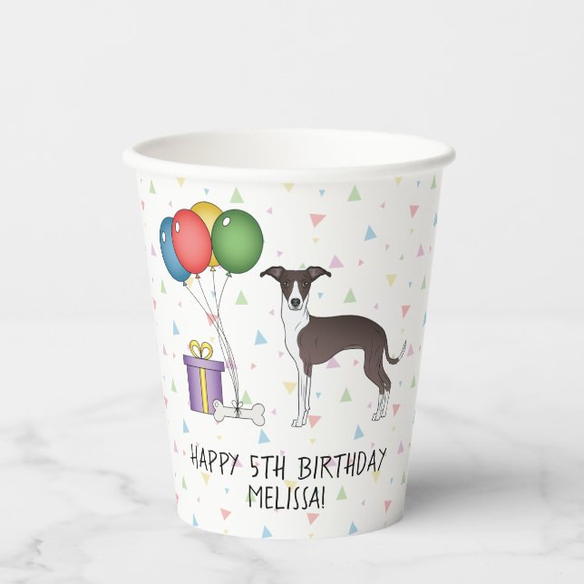 Vasos De Papel Greyhound Italiano Blanco Y Sello - Feliz Cumpleañ (Anverso)