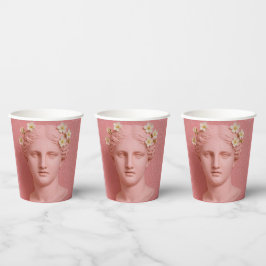 Vasos de papel griegos rosados.