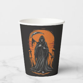 Vasos De Papel Grim Reaper Cartoon in Sunset Graveyard