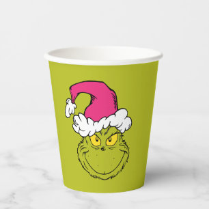 Vasos De Papel Grinch con sombrero rosa de Santa