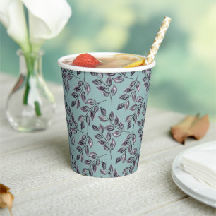 Vasos De Papel Gris acuarela, ramas negras sobre un turquesa