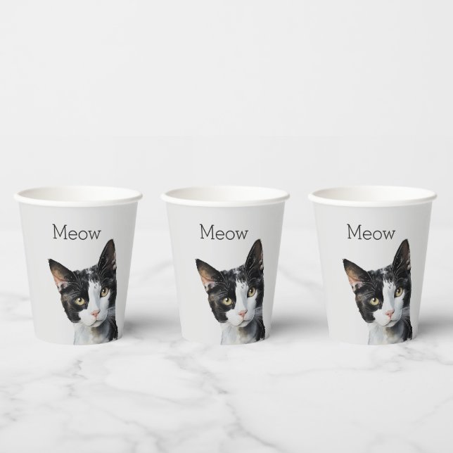Vasos De Papel Gris Black White Kitty Cat (Multi)