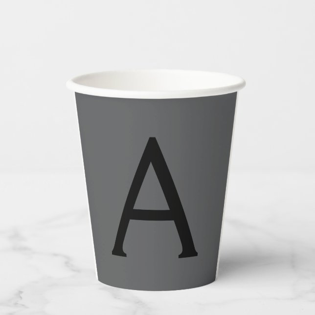 Vasos De Papel Gris Clásico Monograma simple Añadir nombre inicia (Anverso)