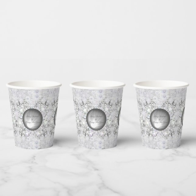 Vasos De Papel Gris de encaje cerámico y copo de nieve (Multi)