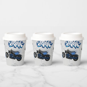 Vasos De Papel Gris de moto negro y azul