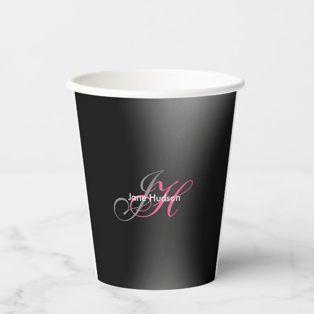 Vasos De Papel Gris negro Monograma simple Llanto regalo especial (Anverso)