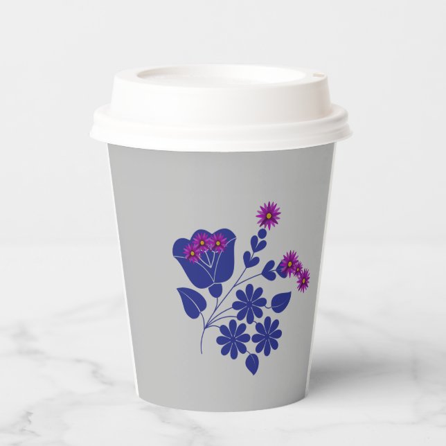 Vasos De Papel Gris suave de flores (Anverso)