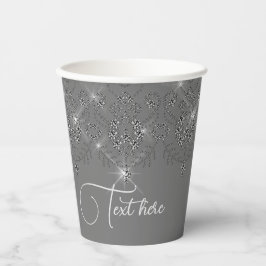 Vasos De Papel Gris y plateado encaje elegante diamante brillante