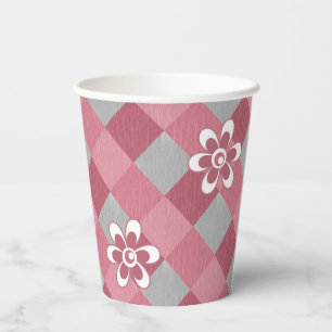 Vasos De Papel Gris y rosa graso con flores de camomila