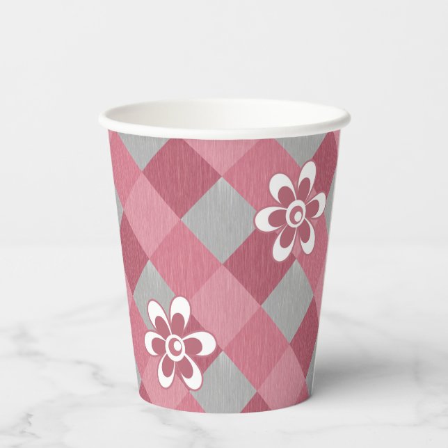 Vasos De Papel Gris y rosa graso con flores de camomila (Reverso )