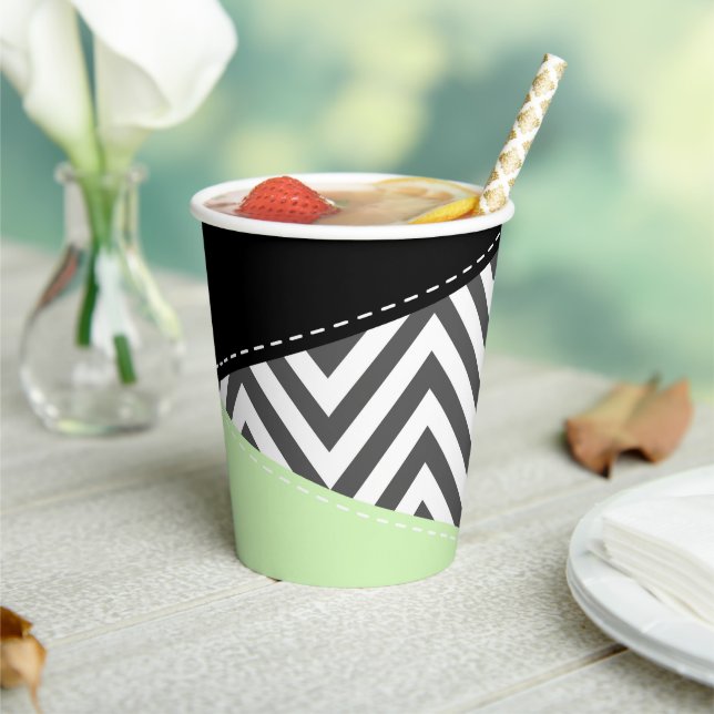 Vasos De Papel Gris Zigzag, Gris Chevron, Zigzag Pattern, Mint (in situ)