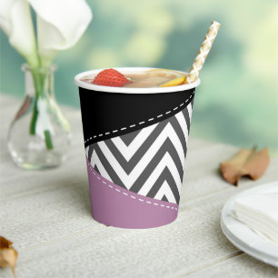 Vasos De Papel Gris Zigzag, Gris Chevron, Zigzag Pattern, Púrpura