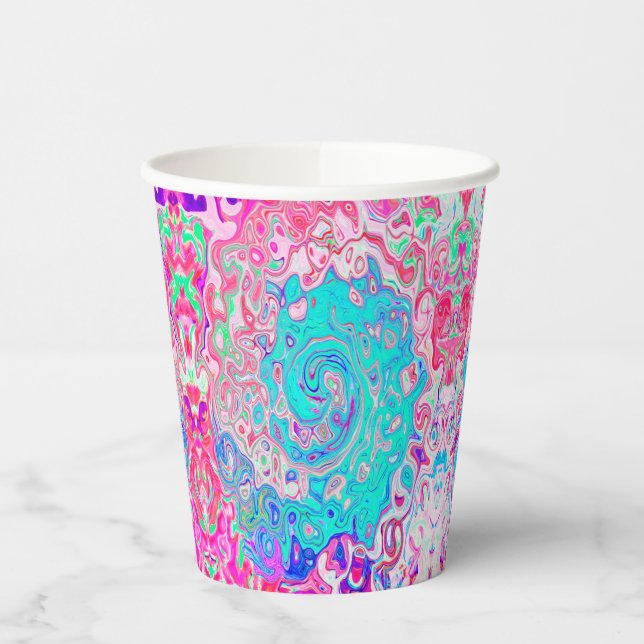 Vasos De Papel Groovy Aqua Blue and Pink Resumen Swirte Retro (Izquierda)