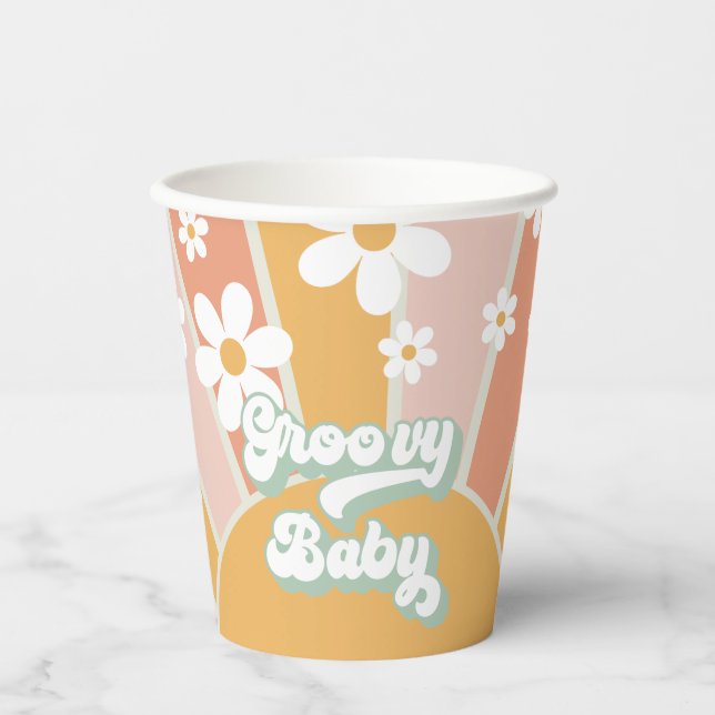 Vasos De Papel Groovy Baby Retro Sunshine Baby Shower Cubos de pa (Anverso)