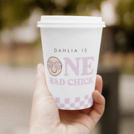 Vasos De Papel Groovy Chica Checkered Happy Face | 1 cumpleaños
