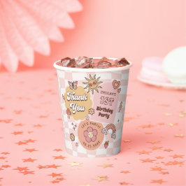 Vasos De Papel Groovy Daisy Retro Primer Fiesta de cumpleaños