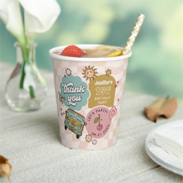 Vasos De Papel Groovy Daisy Retro Primer Fiesta de cumpleaños