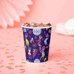 Vasos De Papel Groovy Disco Púrpura Fiesta Retro 80 Discoball