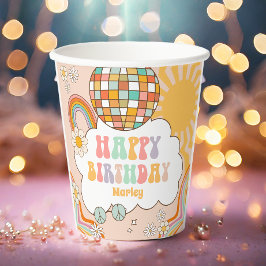 Vasos De Papel Groovy Fiesta Retro Hippie cumpleaños arcoiris 70