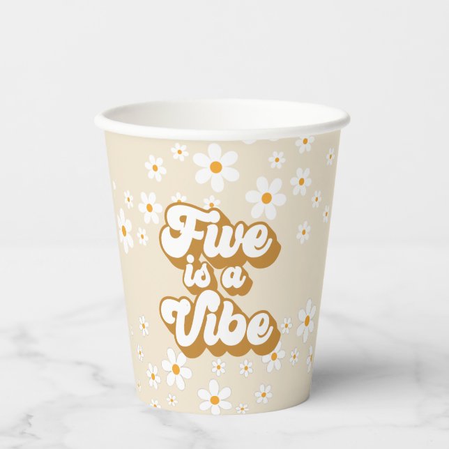 Vasos De Papel Groovy Five es un Ambiente Retro Daisy Cumpleaños  (Anverso)