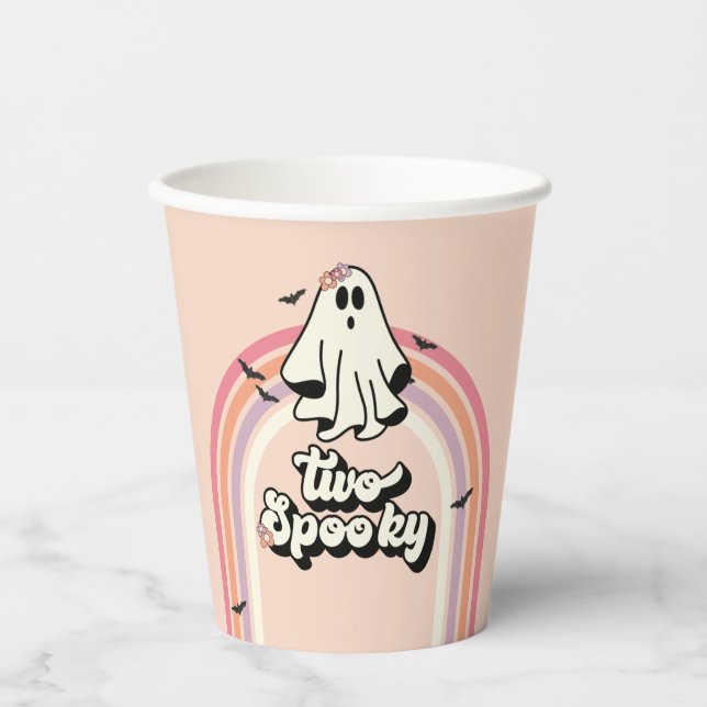 Vasos De Papel groovy Ghost retro Halloween Dos cumpleaños espelu (Anverso)