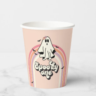 Vasos De Papel groovy Ghost retro Halloween Espeluznante Cumpleañ
