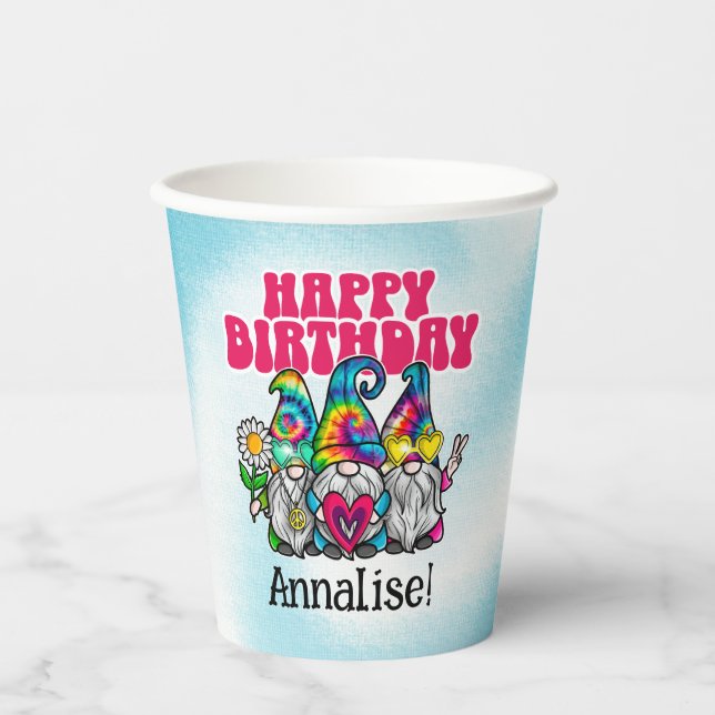 Vasos De Papel Groovy Gnomes Rainbow Tie Dye Cumpleaños (Anverso)