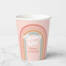 Vasos De Papel Groovy One Boho Retro Daisy Primer Fiesta de cumpl