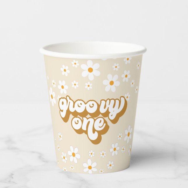 Vasos De Papel Groovy One Retro Daisy Cumpleaños 1 (Anverso)